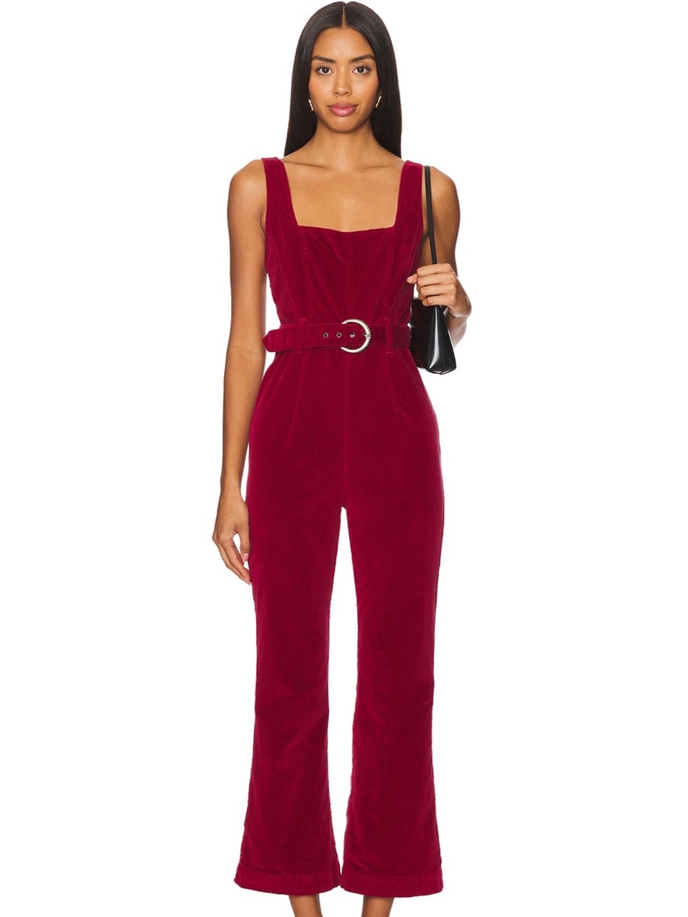 NWT Free People Party Starter Velvet Jumpsuit Holly Berry Open Back 4 Revolve